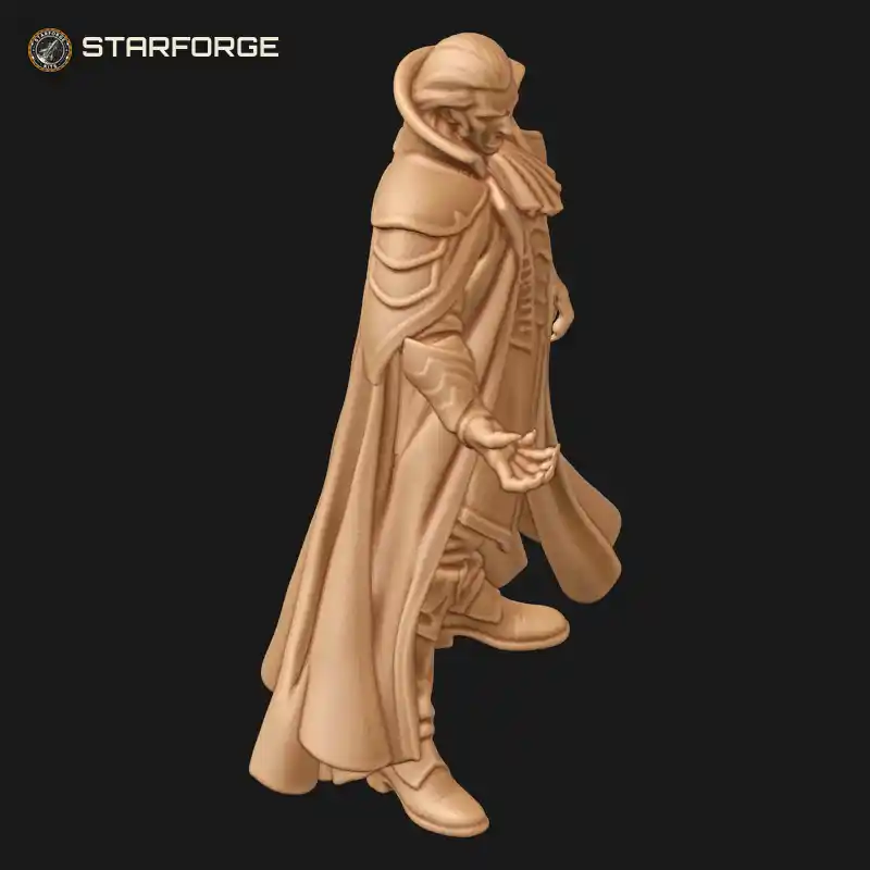 Three Quarter View of Cloaked Vampire Lord with Bared Fangs High Collared Cape Waistcoat and Clawed Hands Character Horror Realistic 3D Print STL File