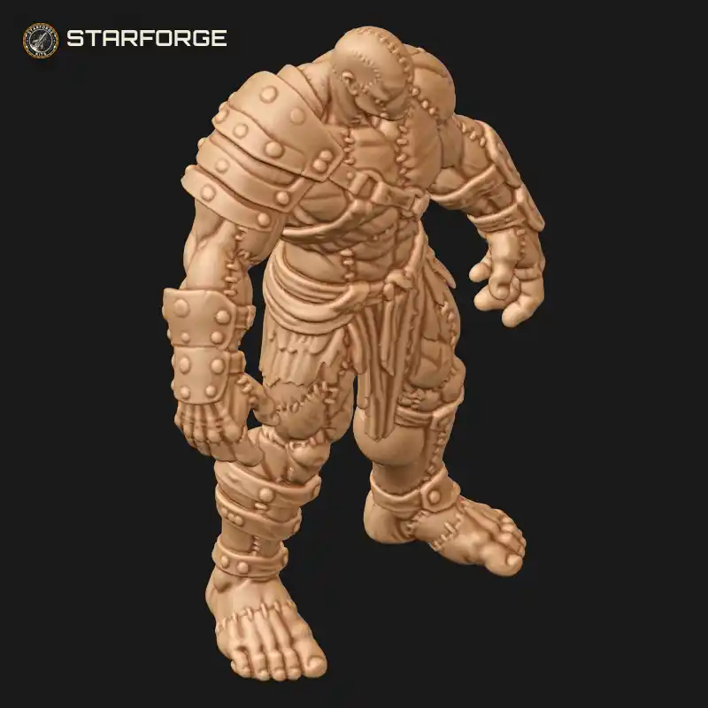 Three Quarter View of Flesh Golem with Stitched Seams Patchwork Body Iron Bolts and Hunched Shoulders Character Dark Fantasy Realistic 3D Print STL File