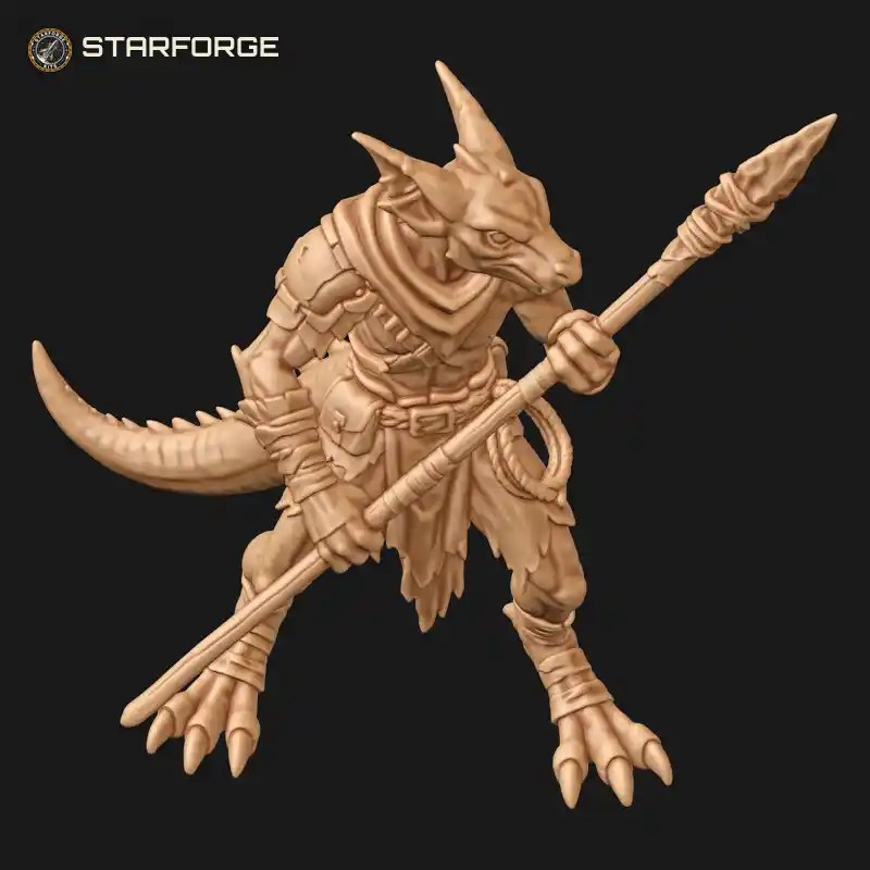 Three Quarter View of Kobold Trapper with Bound Spear Coiled Rope Hood and Tattered Loincloth Character Fantasy Stylized 3D Print STL File